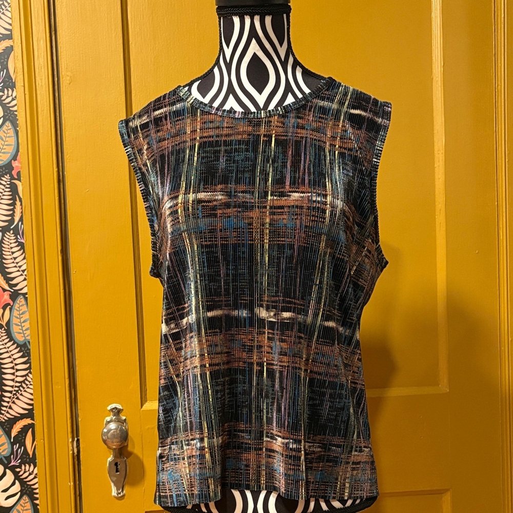 Vintage Multicolor Sleeveless Top w/slight Shimmer Size XL